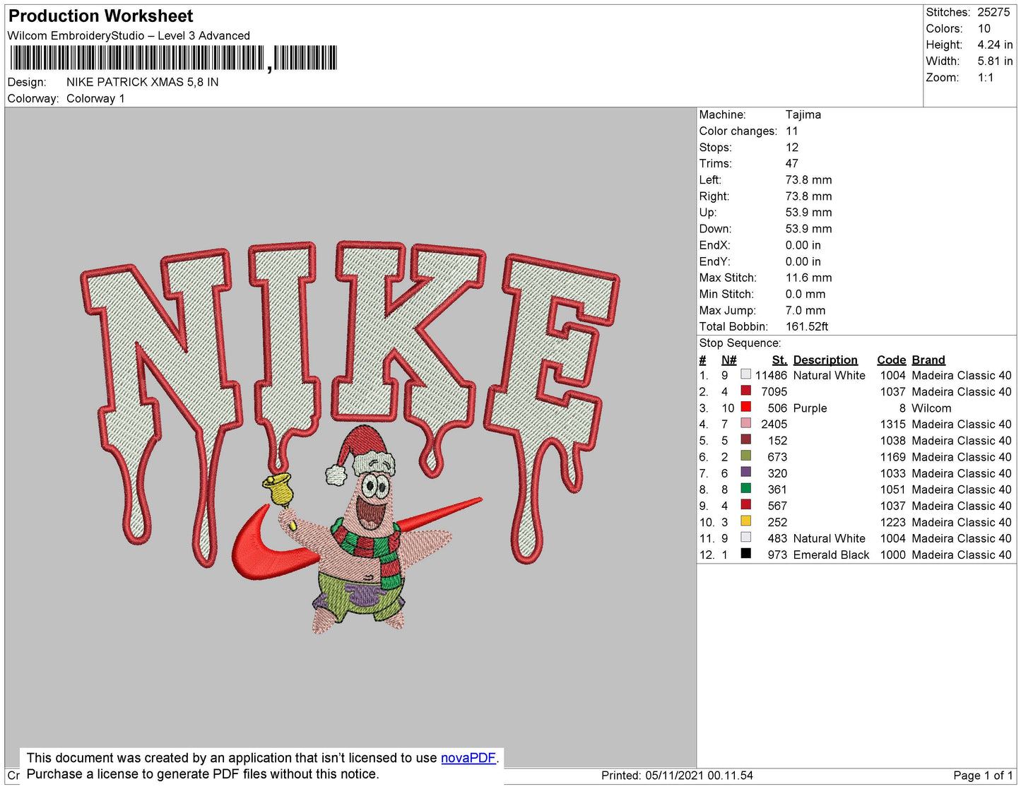 Nike Patrick Xmas Embroidery File 4 size