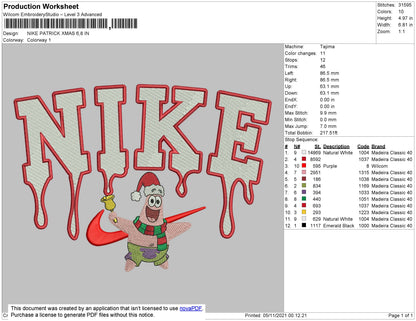 Nike Patrick Xmas Embroidery File 4 size