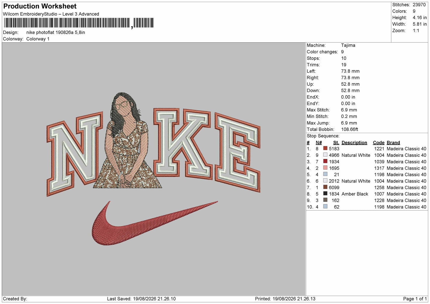 Nike Photoflat 1908 Embroidery Machine Design File 6 sizes