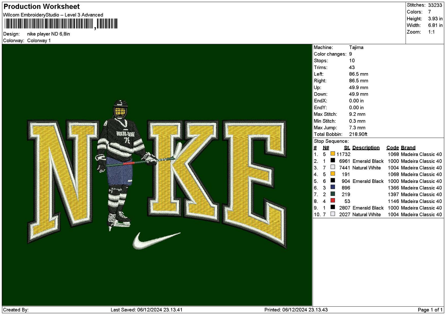 Nike Player Nd Embroidery File 6 sizes
