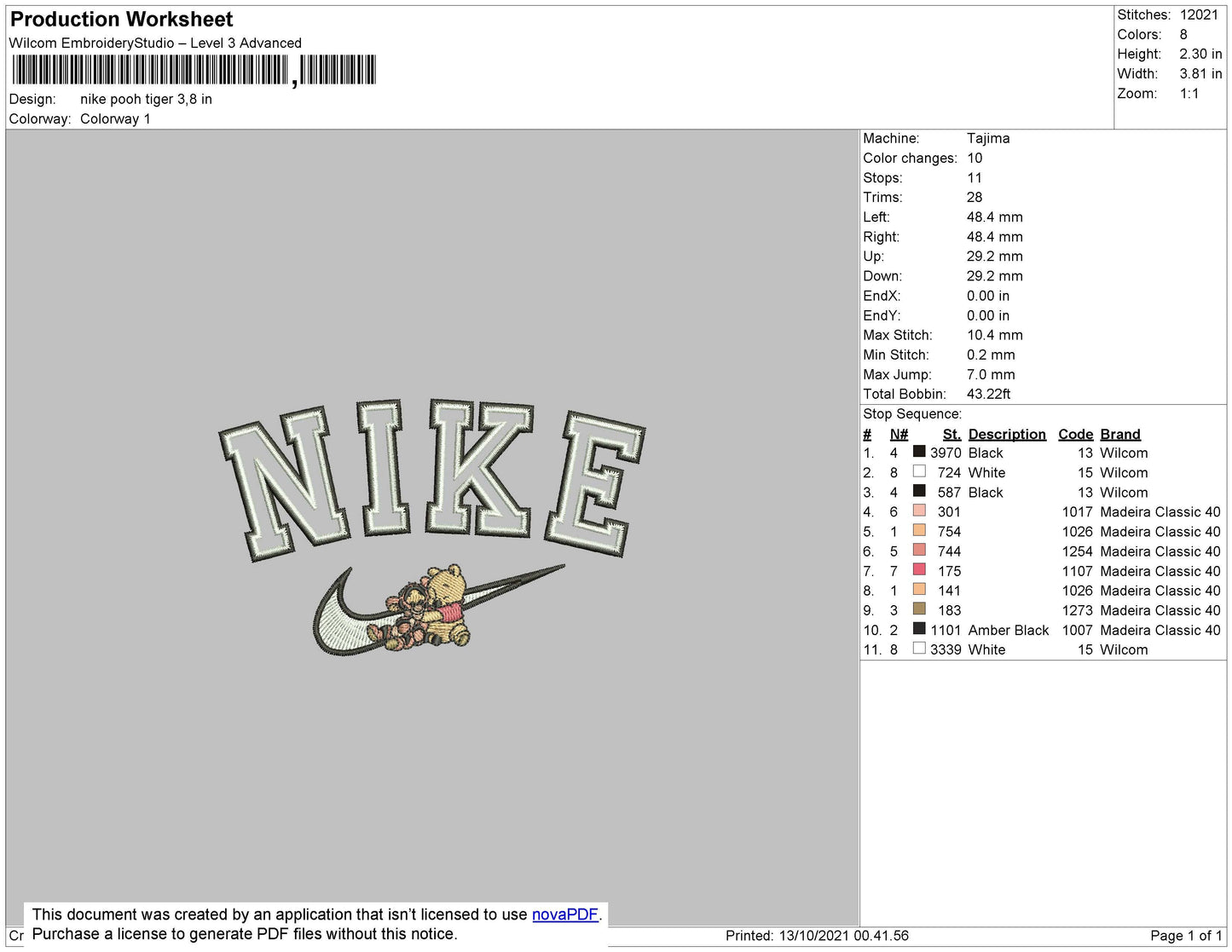 Nike Pooh Tiger Embroidery File 4 size
