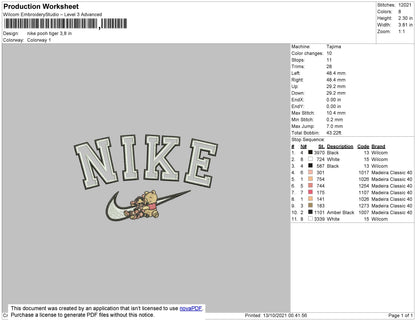 Nike Pooh Tiger Embroidery File 4 size