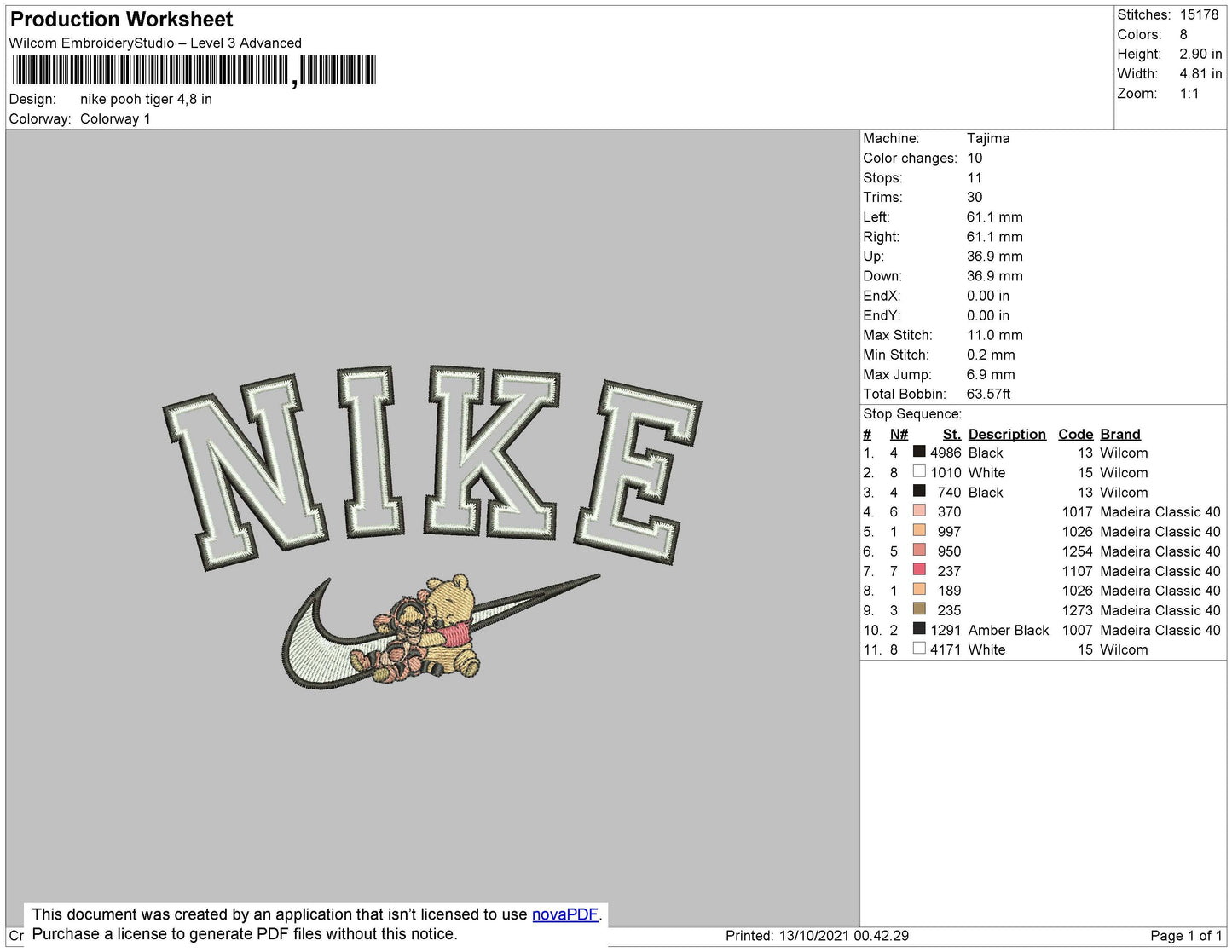Nike Pooh Tiger Embroidery File 4 size