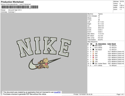 Nike Pooh Tiger Embroidery File 4 size