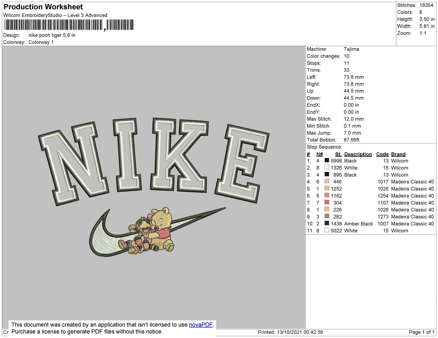 Nike Pooh Tiger Embroidery File 4 size