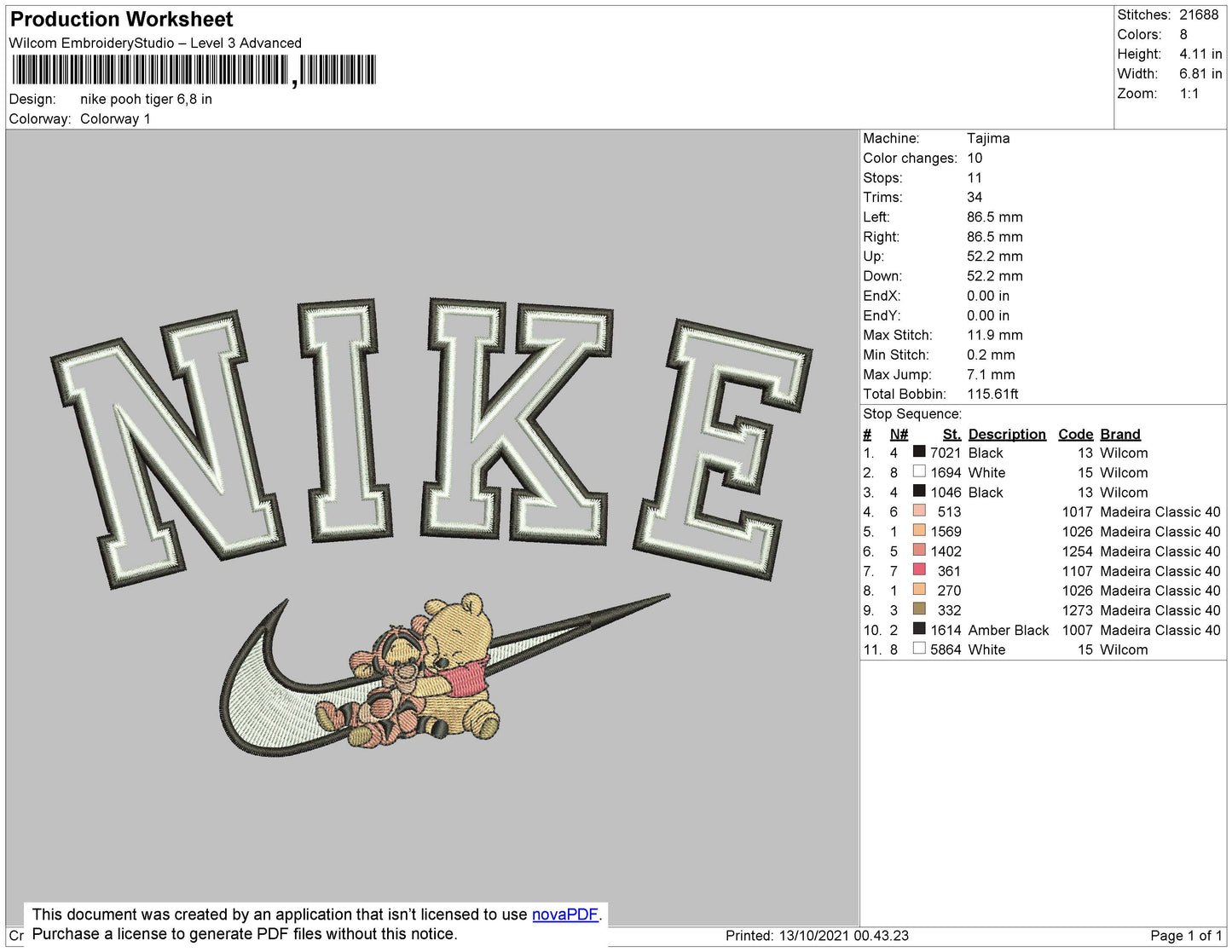 Nike Pooh Tiger Embroidery File 4 size