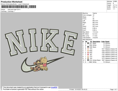 Nike Pooh Tiger Embroidery File 4 size
