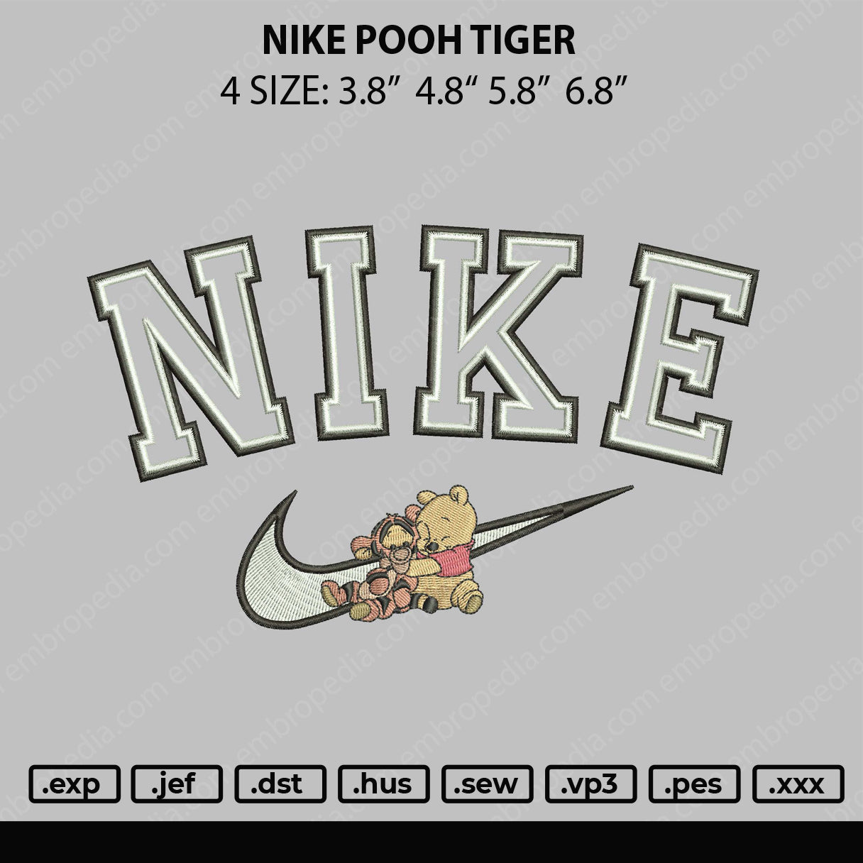 Nike Pooh Tiger Embroidery File 4 size