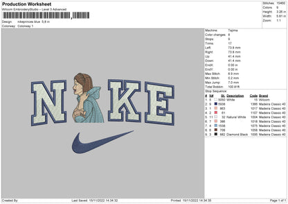 Nike Princess Blue Embroidery File 6 sizes