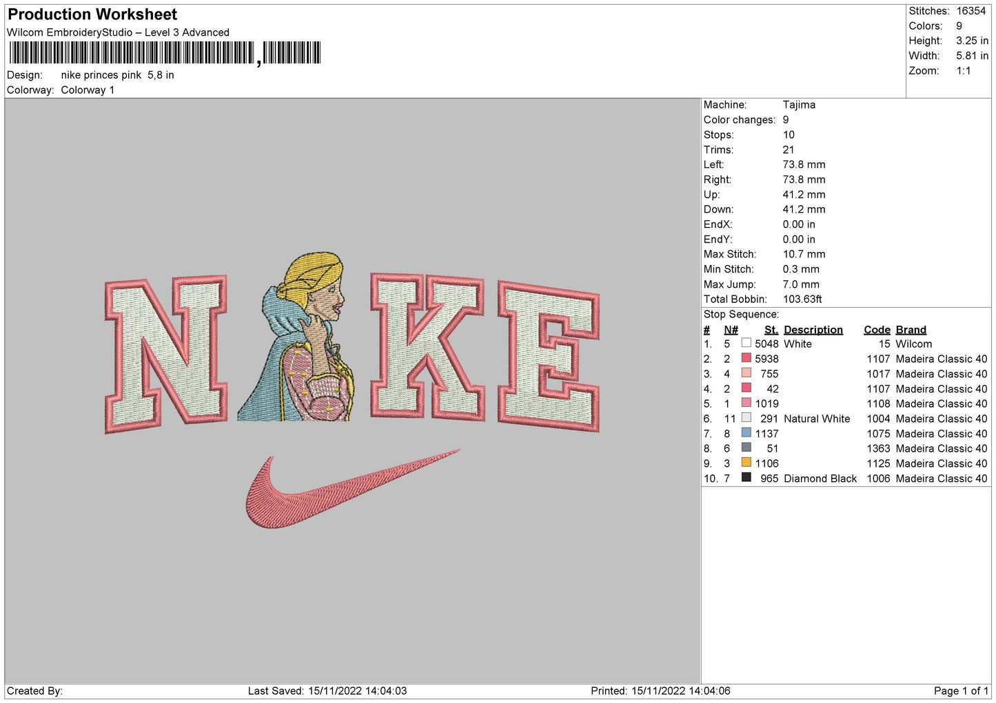 Nike Princess Pink Embroidery File 6 sizes