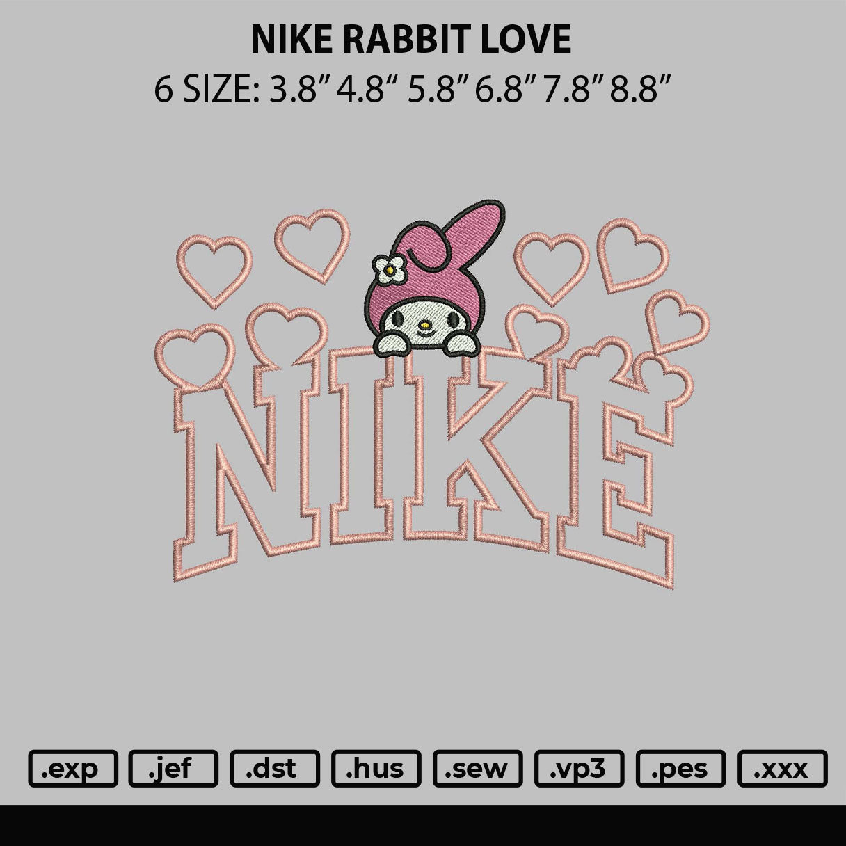 Nike Rabbit Love Embroidery File 6 sizes