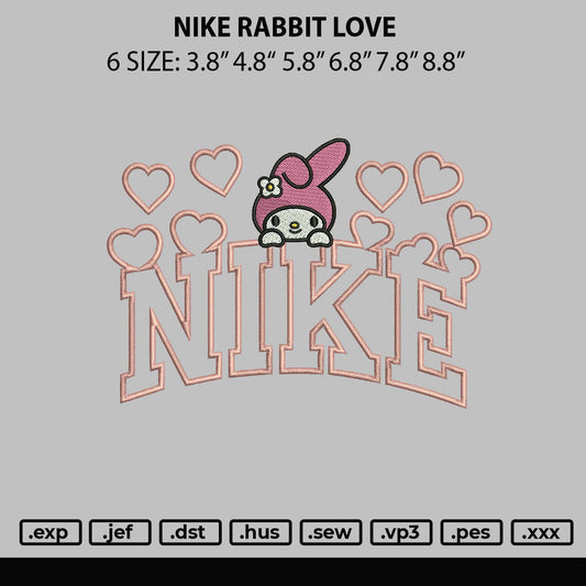 Nike Rabbit Love Embroidery File 6 sizes