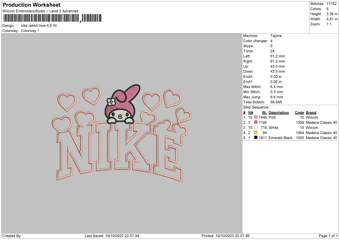 Nike Rabbit Love Embroidery File 6 sizes