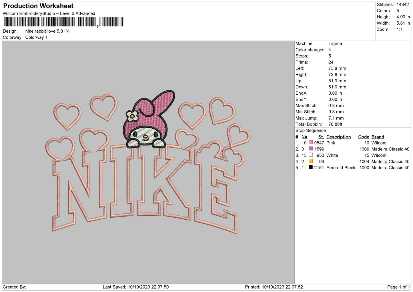 Nike Rabbit Love Embroidery File 6 sizes