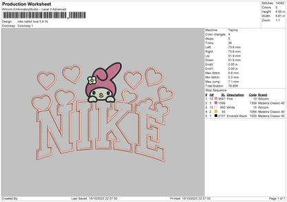 Nike Rabbit Love Embroidery File 6 sizes