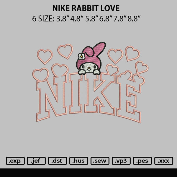 Nike Rabbit Love Embroidery File 6 sizes