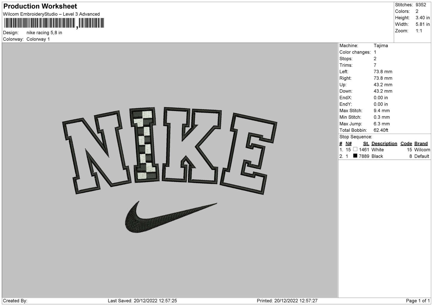 Nike Racing Embroidery File 6 sizes