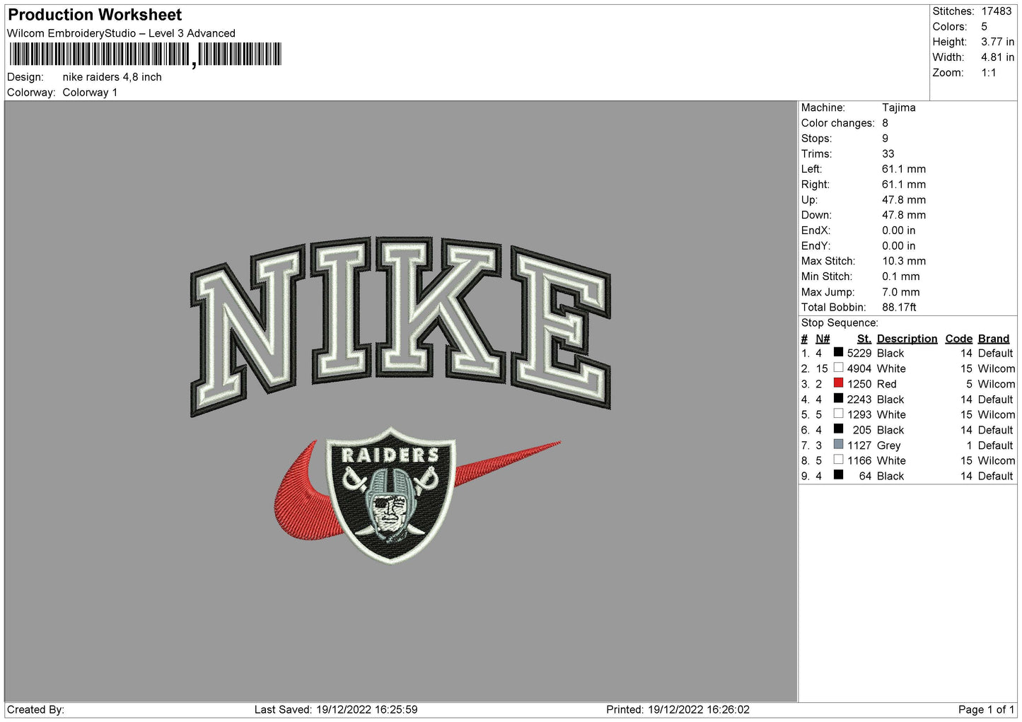 Nike Raidersvia Embroidery File 6 sizes