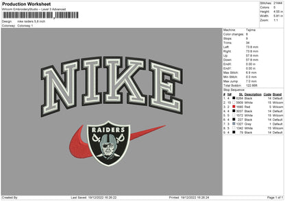 Nike Raidersvia Embroidery File 6 sizes