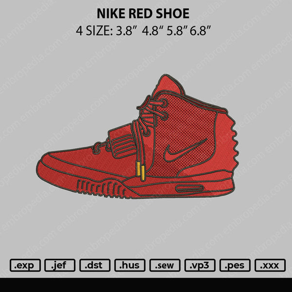 Nike Red Shoe Embroidery File 4 size