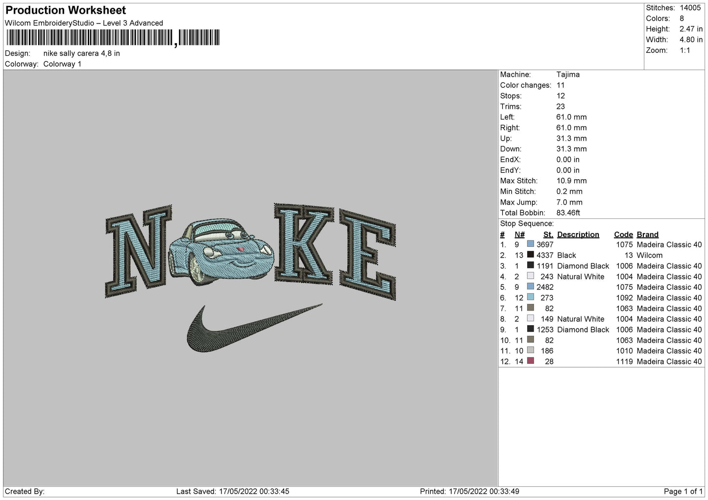 Nike Sally Carera Embroidery File 4 size