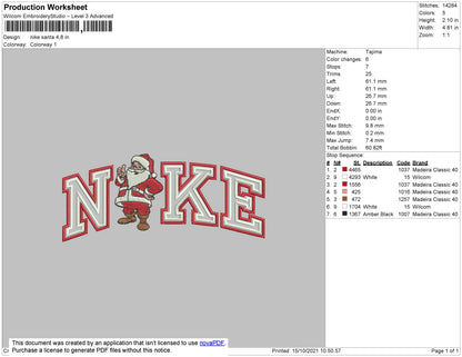 Nike Santa Embroidery File 7 size