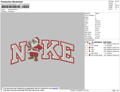 Nike Santa Embroidery File 7 size