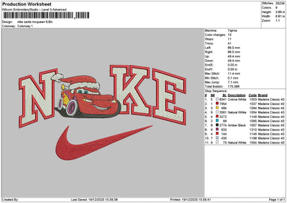 Nike Santa Mcqueen Emboidery File 6 sizes
