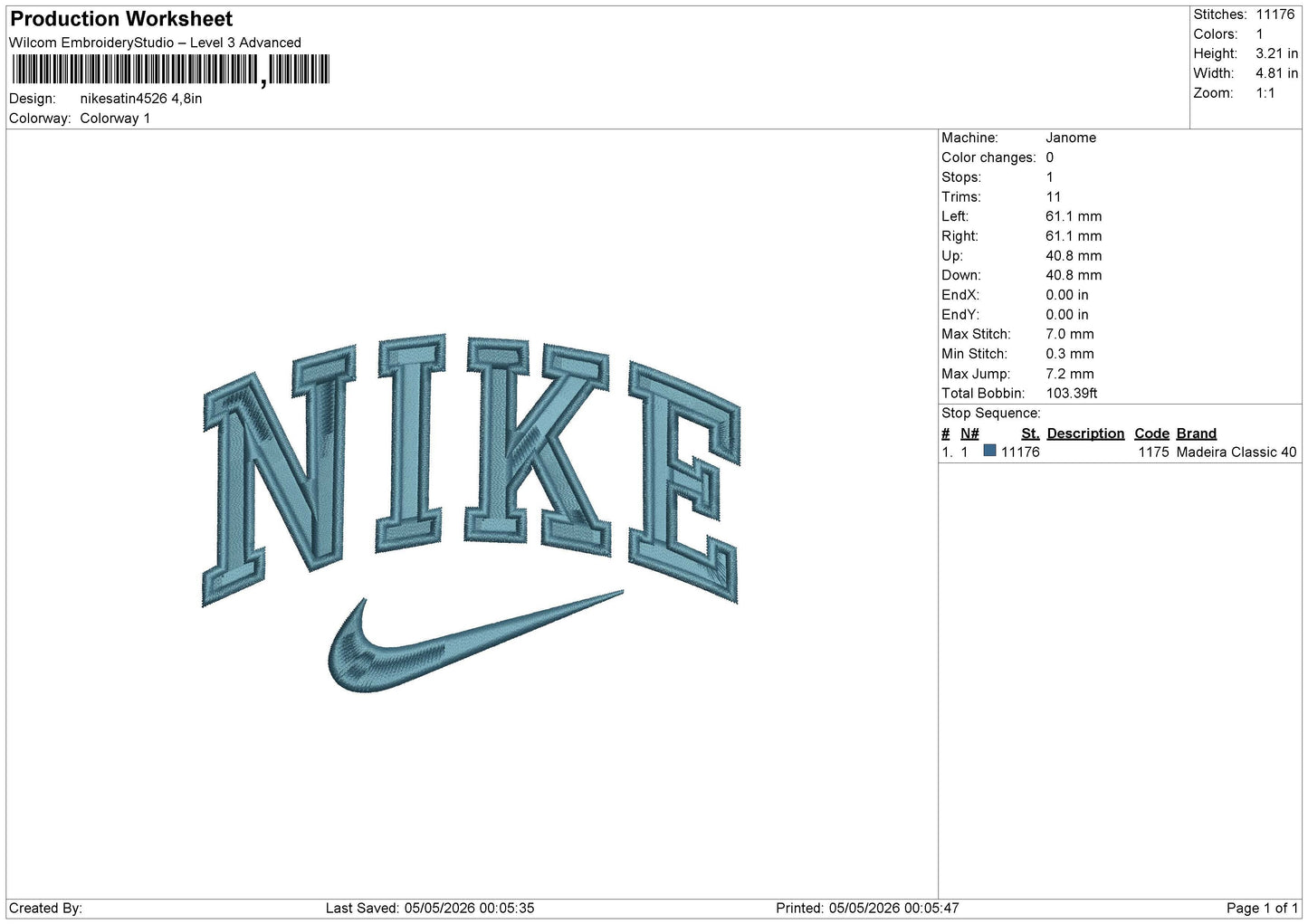 Nikesatin4526 Embroidery File 6 sizes