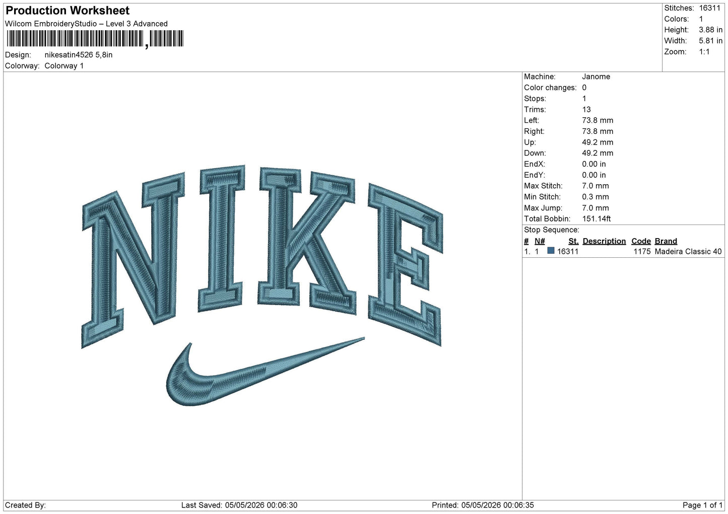 Nikesatin4526 Embroidery File 6 sizes