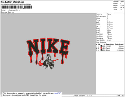 Nike Scream Embroidery File 4 size