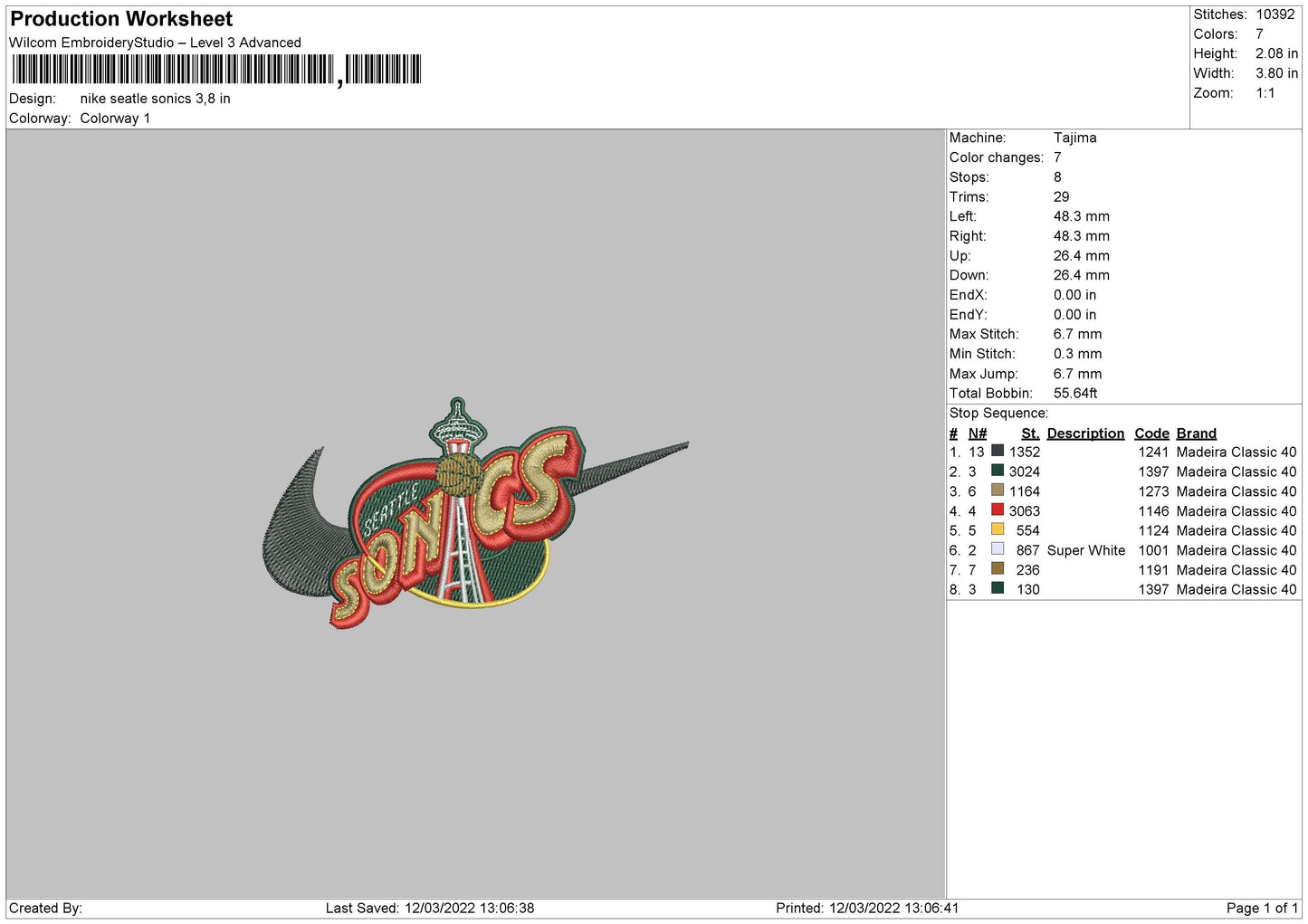 Nike Seatle Sonics Embroidery File 4 size