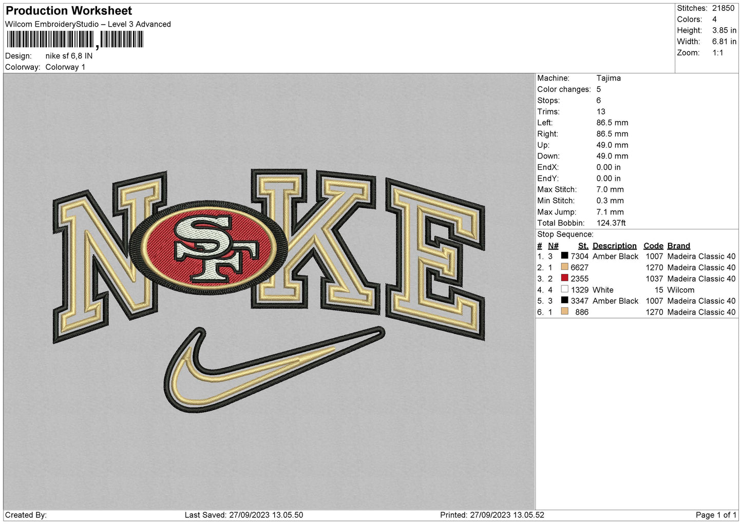 Nike Sf Embroidery File  sizes