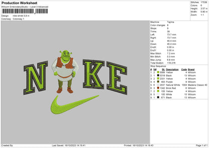 Nike Shrek Embroidery File 6 sizes