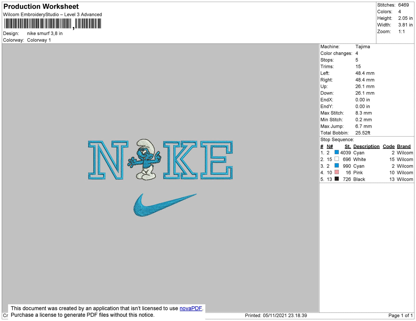 Nike Smurf Embroidery File 4 size