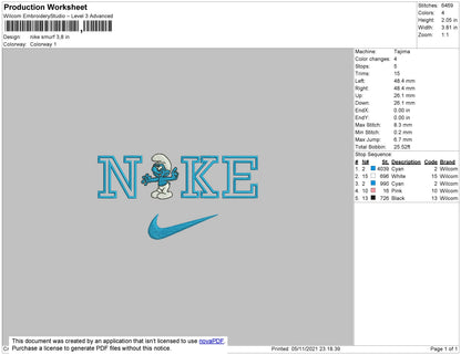 Nike Smurf Embroidery File 4 size