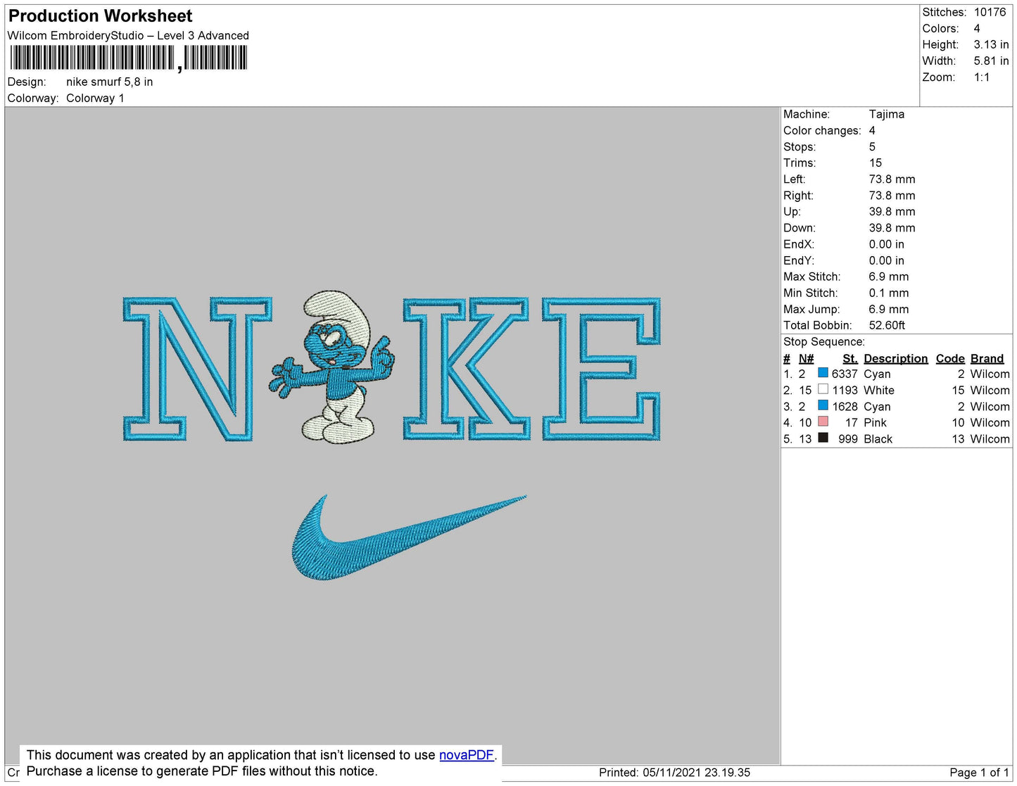 Nike Smurf Embroidery File 4 size