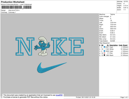 Nike Smurf Embroidery File 4 size