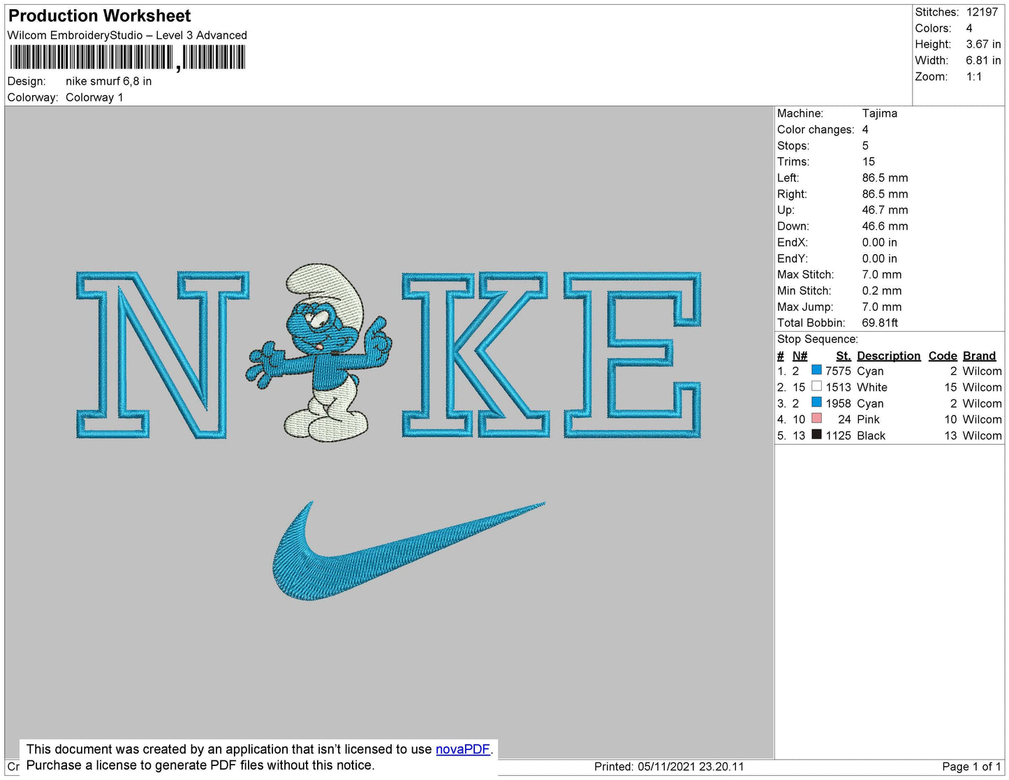 Nike Smurf Embroidery File 4 size