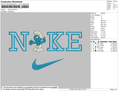 Nike Smurf Embroidery File 4 size