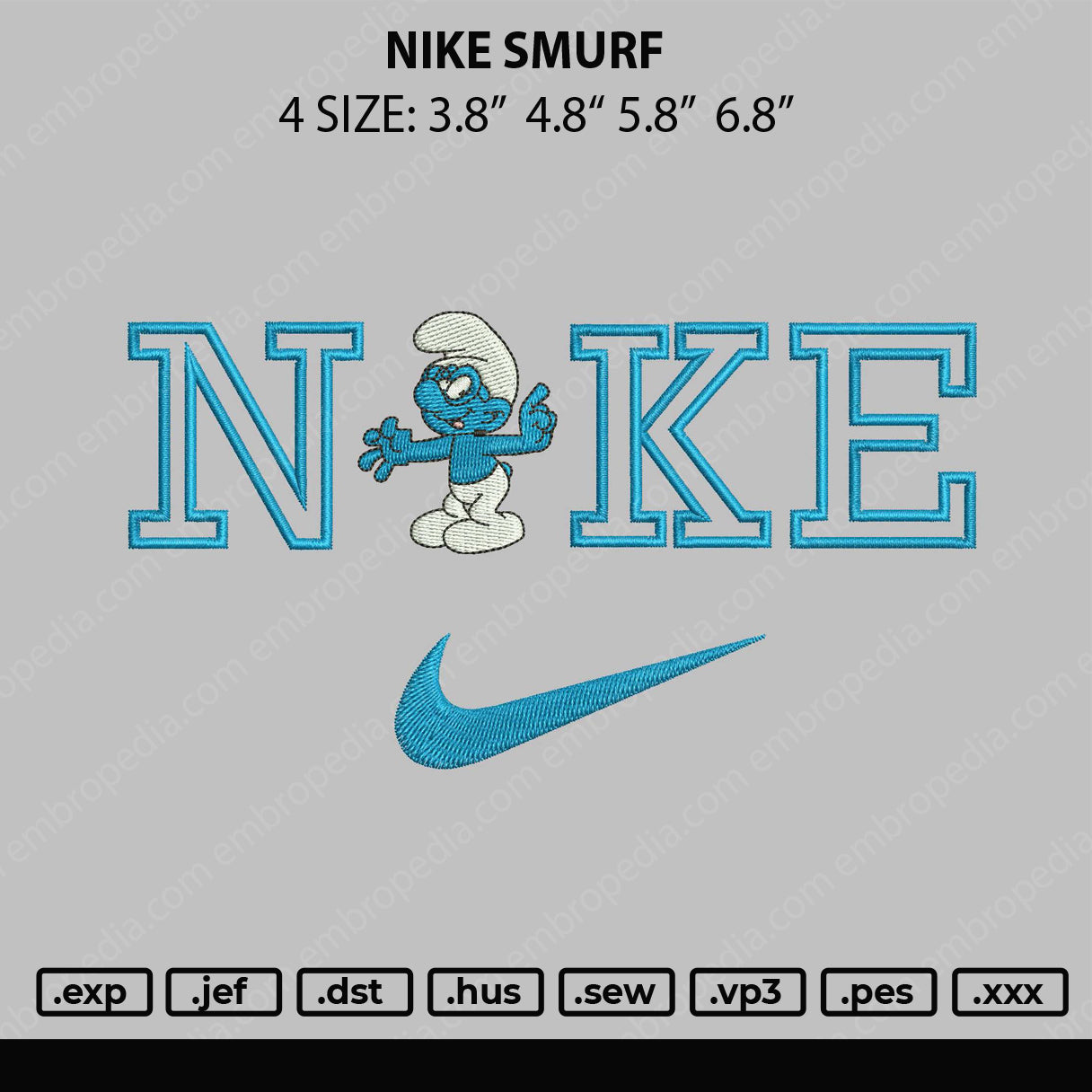 Nike Smurf Embroidery File 4 size