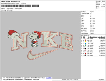 Nike Snoopy Xmas Embroidery File 4 size