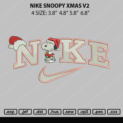Nike Snoopy Xmas Embroidery File 4 size