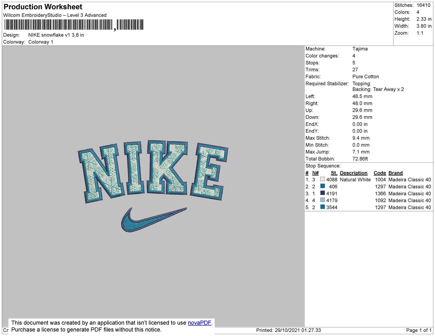 Nike Snowflake Embroidery File 4 size
