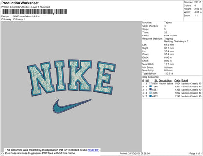 Nike Snowflake Embroidery File 4 size