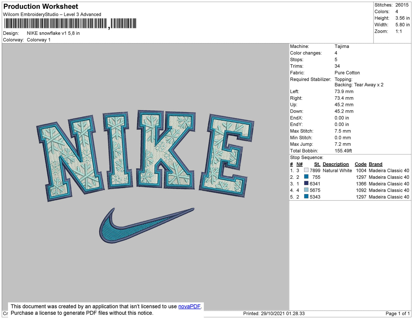 Nike Snowflake Embroidery File 4 size