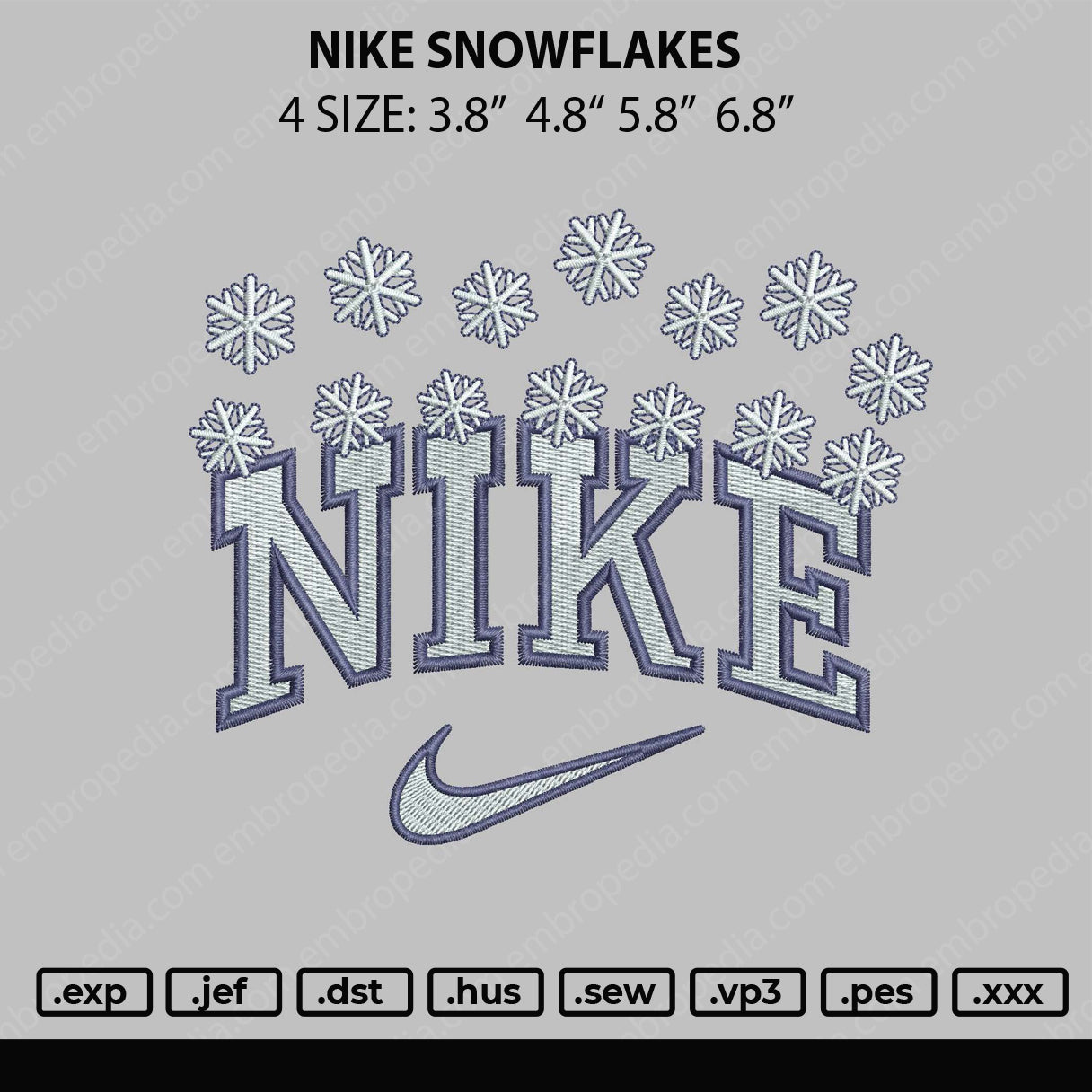 Nike Snowflake Embroidery File 4 Size