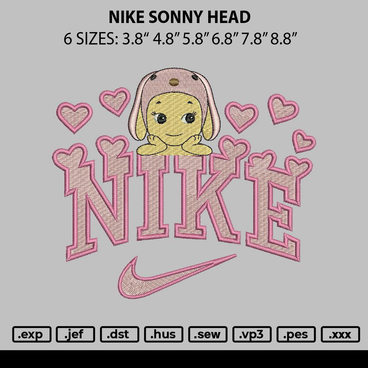 Nike Sonny Head Embroidery File 6 sizes