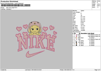 Nike Sonny Head Embroidery File 6 sizes