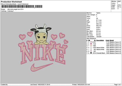 Nike Sonny Cow Embroidery File 6 sizes